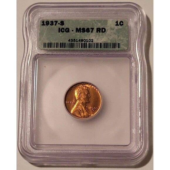 1937 S Lincoln Wheat Cent MS67 RED ICG - Picture 1 of 4